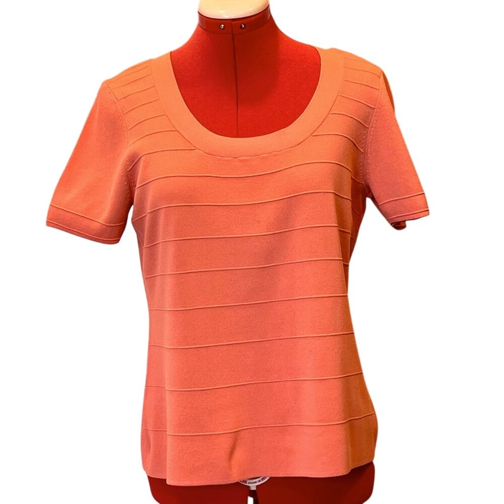 Cable & Gauge Coral Short Sleeve Knit Sweater Size XL Lightweight Scoop Neck Top